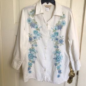 Embroidered Cotton Linen Button Down Shirt